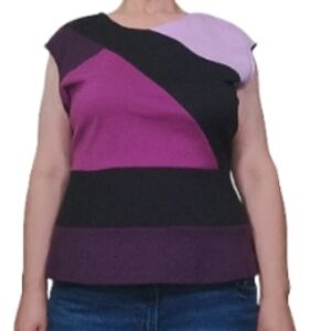Worthington Color Block Blousr Size Large Sleeveless Purple Black